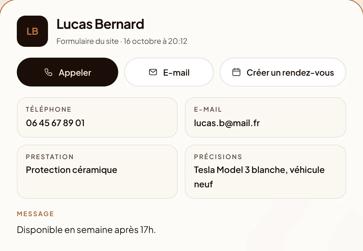 Fiche d'une demande client
